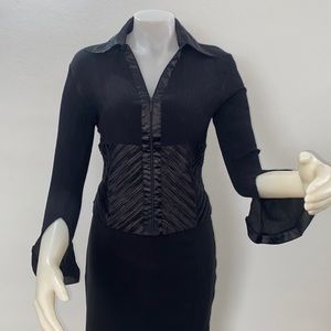 Sioni Black Blouse with Satin Trim